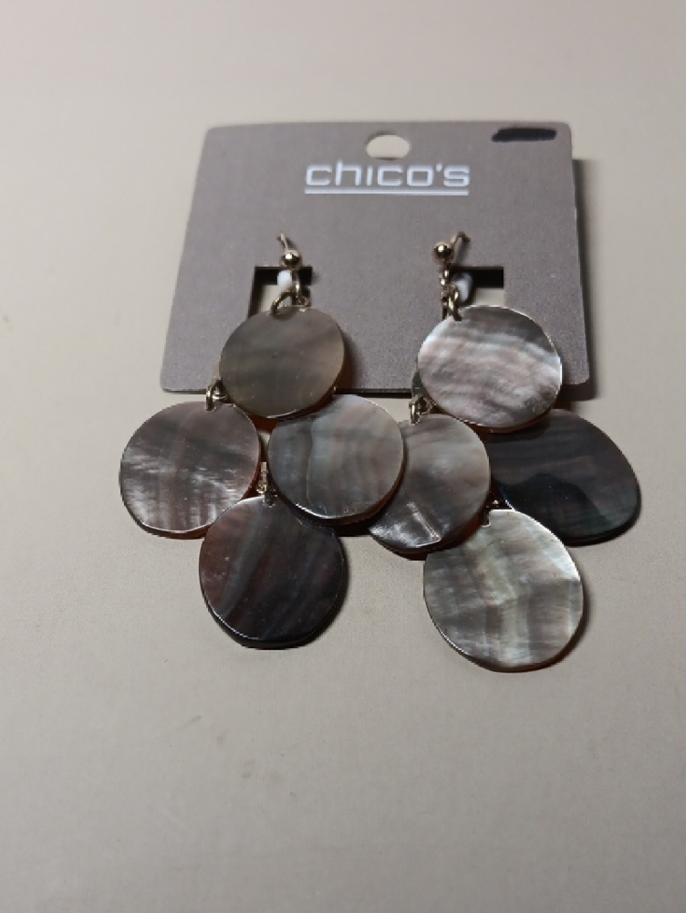 Chico's Iridescent Mother-of-Pearl Disc Drop Earrings with Gold Tone - Picture 3 of 5